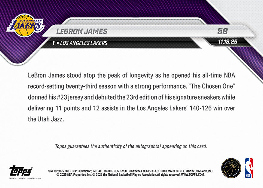 LeBron James - 2025-26 NBA Topps NOW® - Card 58